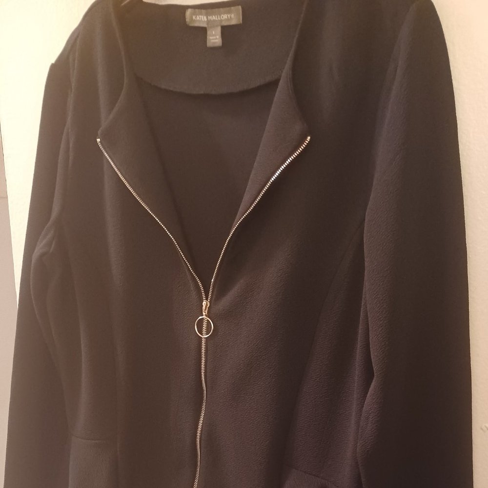 Kate & Mallory Stretch Knit Zip Front Asymmetrical Ruffle Jacket Size L - Picture 3 of 5